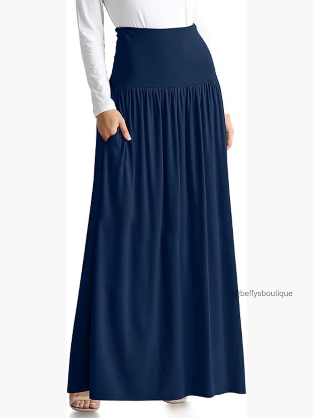Women's Maxi Skirt Ankle Length High Waisted with Pockets